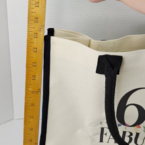 60 & Fabulous Canvas Tote Bag with Zipper Pouch & Ribbon – Black & Cream- NEW - Picture 7 of 16
